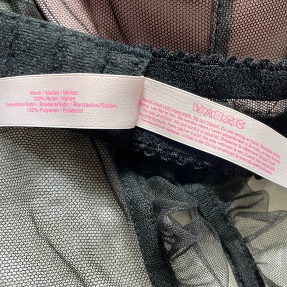 NWOT Victoria's Secret French Maid Mesh Ruffle Sequin push up, Ribbon, Black 36D - Picture 9 of 13
